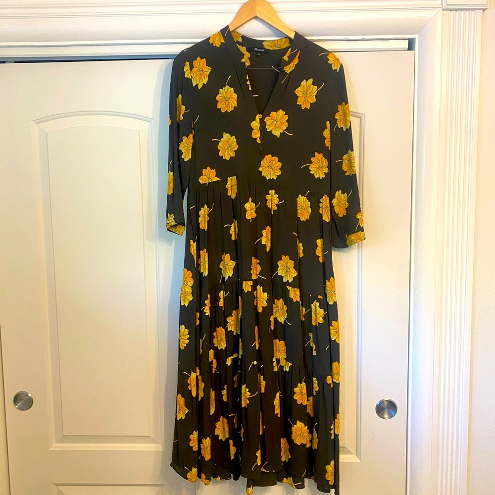 Madewell Button Front Green Floral Dress- Size Small